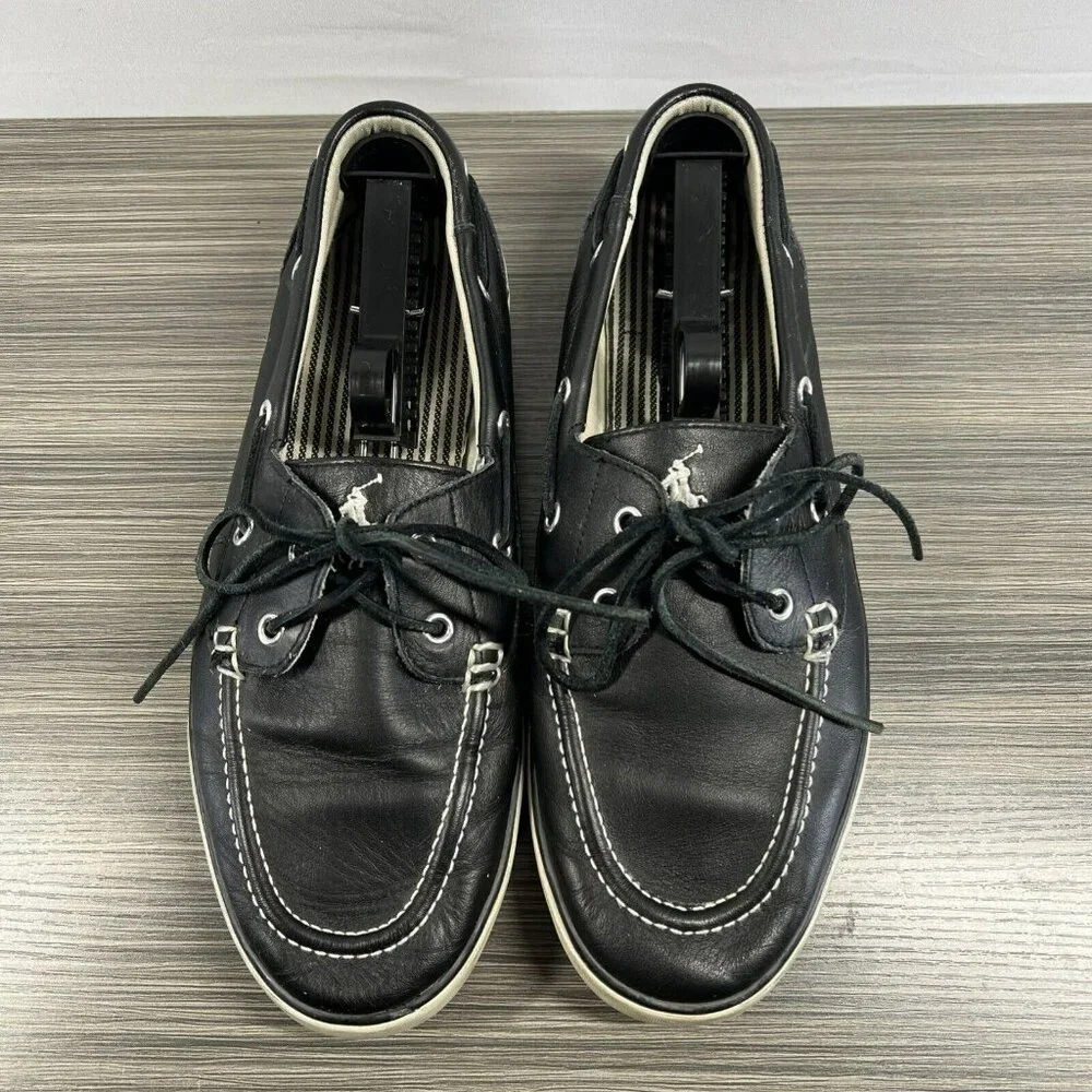 Polo Ralph Lauren Men's Boat Shoes 10 Navy Blue‎ Pony Sander Tie Slip On Canvas